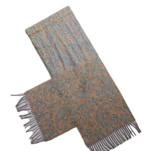Pashmina Scarf 65 x 12 Paisley Light Blue Tan Brown